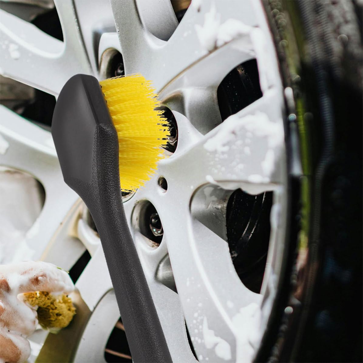 2 Pezzi Spazzola per Pneumatici Auto Manico in Plastica per Pulizia Ruote e Pneumatici, Strumento Versatile per Lavaggio Auto e Detailing Professionale