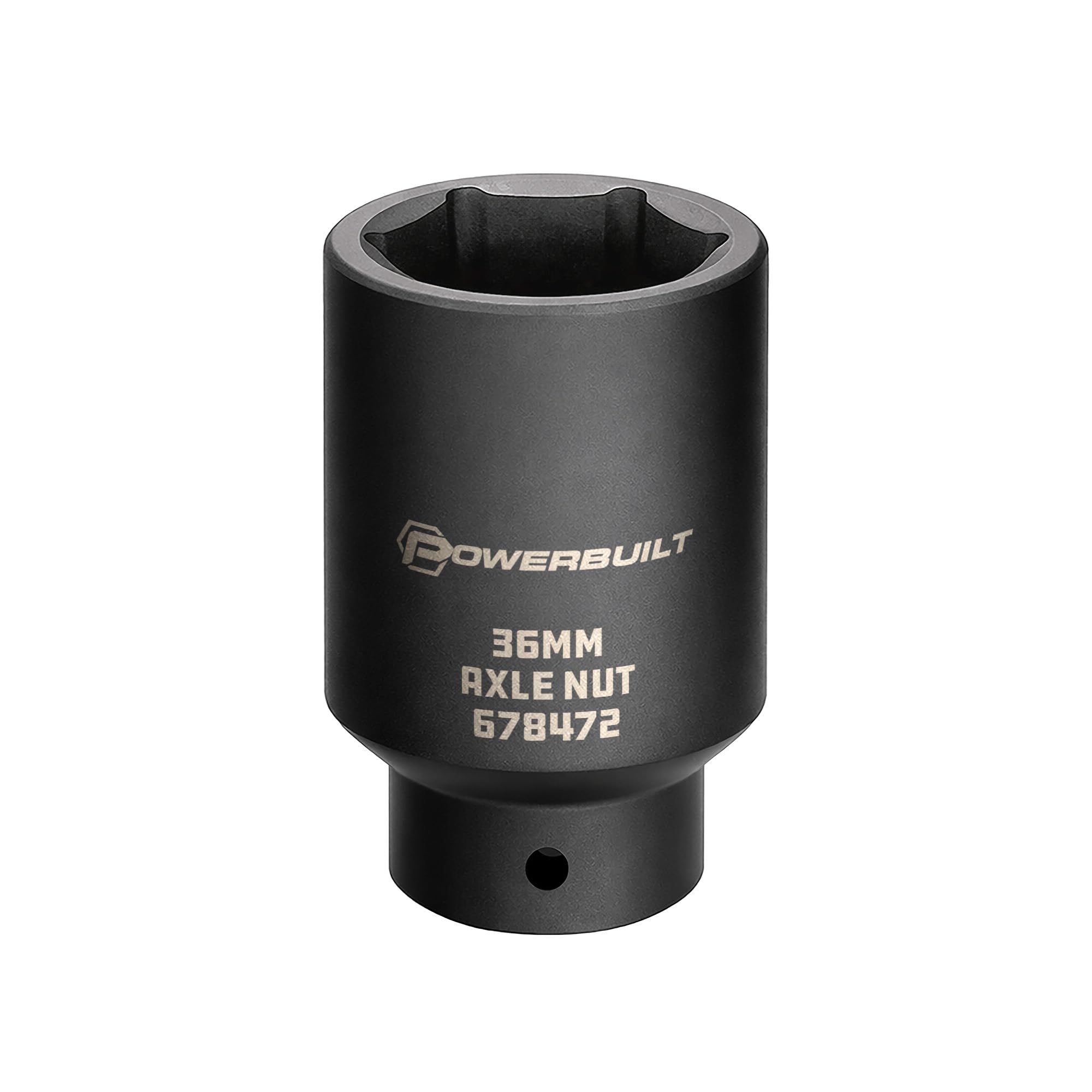 Powerbuilt 1/2-inch Drive Axle Nut Socket, 36mm 6 Point Extra Deep, Remove Front Wheel Drive Axle Shaft Nuts, Pin Hole - 648472, Black