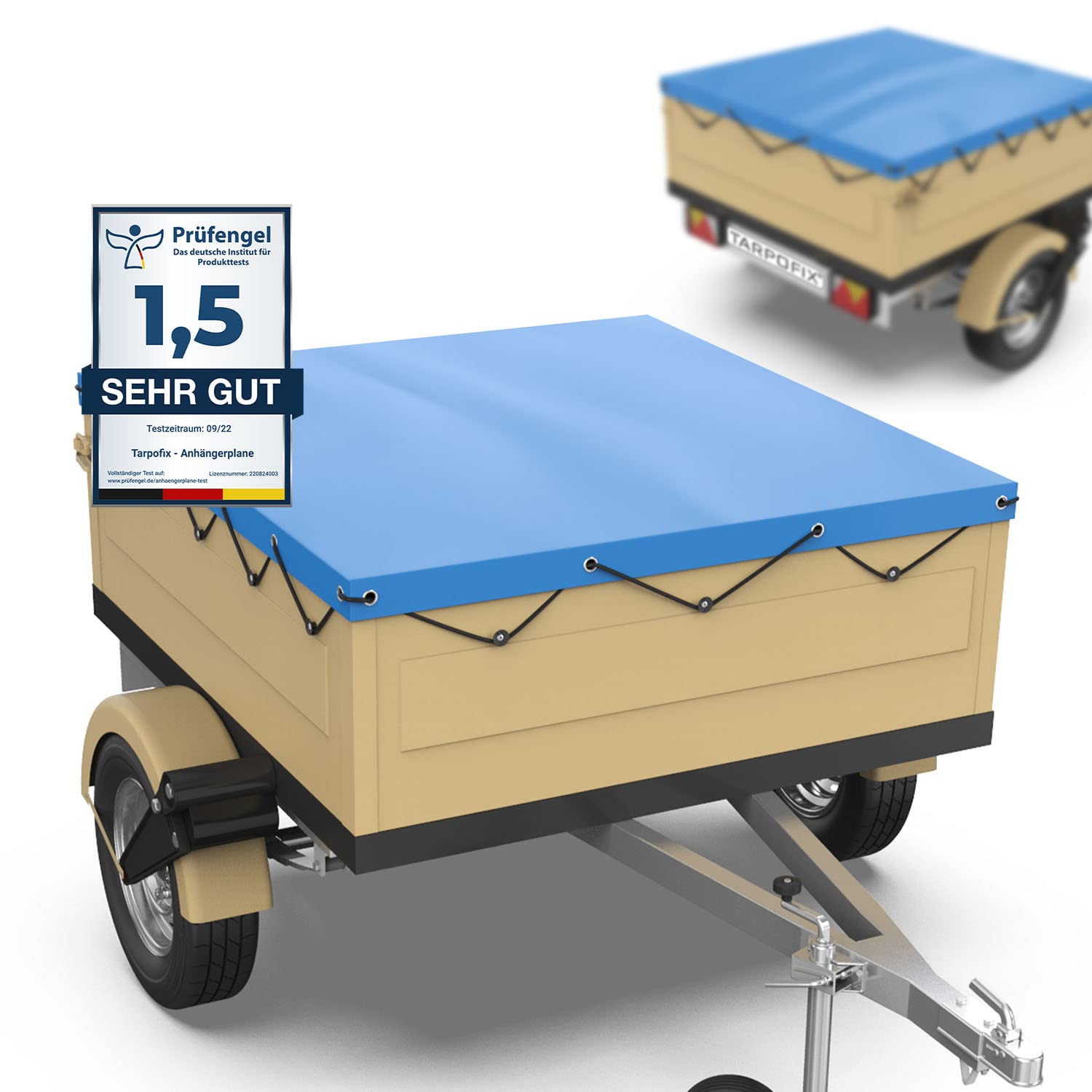 Tarpofix® Anhänger Plane 140 x 100 cm inkl. Planenseil | Anhängerplane Flachplane aus PVC PLANENMATERIAL | Verstärkte HP DDR Anhänger Plane für diverse PKW Hänger | Abdeckplane Anhänger Abdeckung Blau
