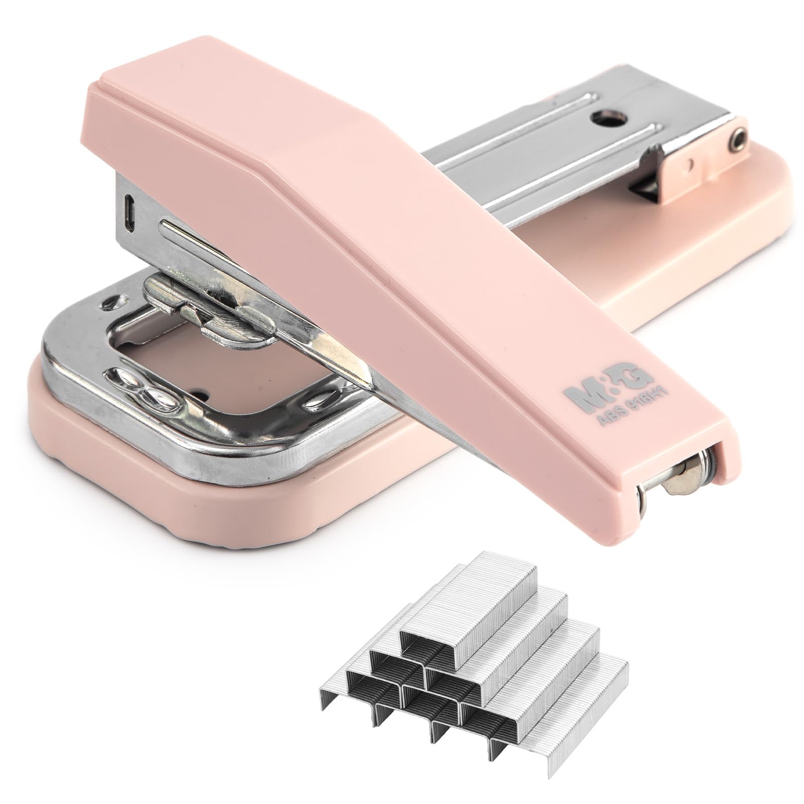 M&G Desktop Hefter Tragbarer Hefter mit 50 Blatt Kapazität, 360 Rotationsdesign, Zwei Bindungsmodi, Klassischer Hefter mit 1000 Heftklammern, Langlebige Hefter für Büro Schule Zuhause (Rosa)