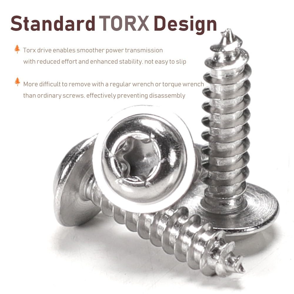 Torx Viti Autofilettanti - Acciaio Inox A2 V2A Viti per Legno a Testa Bombata con Rondella Filettatura Completa Metrica Argento, M4 x 10mm (20 Pezzi)