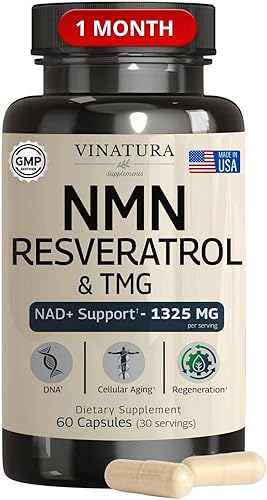 VINATURA Suplemento Complejo NMN 1325MG - NMN 1000mg con Resveratrol y TMG, Soporte NAD +, 60 Cápsulas