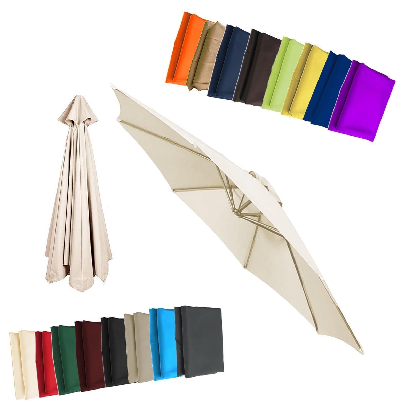 Replacement Parasol Canopy - Cloth For 2/2.3/2.5/2.7/3/3.50m 6/8 Arms Garden Umbrella Replacement Cover Fabric(Beige,7.5ft (230cm)/8 Ribs)