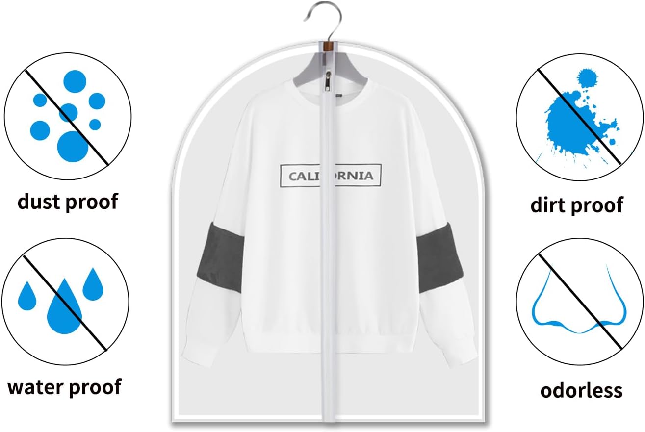 Small size Garment Bags - Set of 6 translucent 31 inch Hanging Clothing Bags for Boy girls’ Sweater, hoodies, Shorts