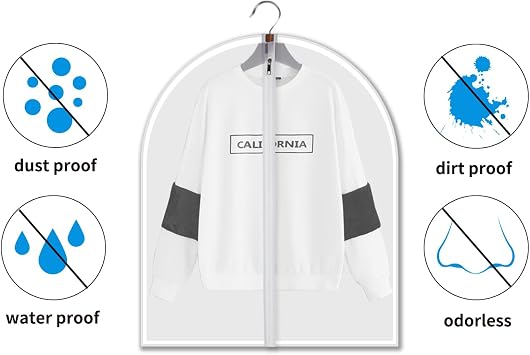 Small size Garment Bags - Set of 6 translucent 31 inch Hanging Clothing Bags for Boy girls Sweater, hoodies, Shorts
