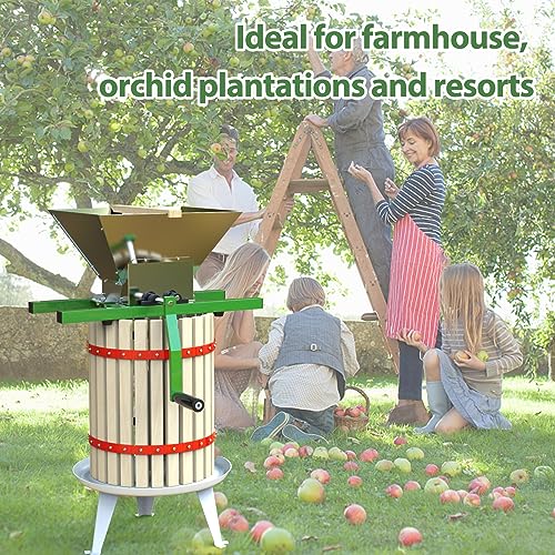 Image of Fruit and Apple Crusher - 7L Manual Juicer Grinder, Portable Fruit Scratter Pulper for Home Brewing & Cider Pressing (Stainless Steel, 1.8 Gallon, Green)