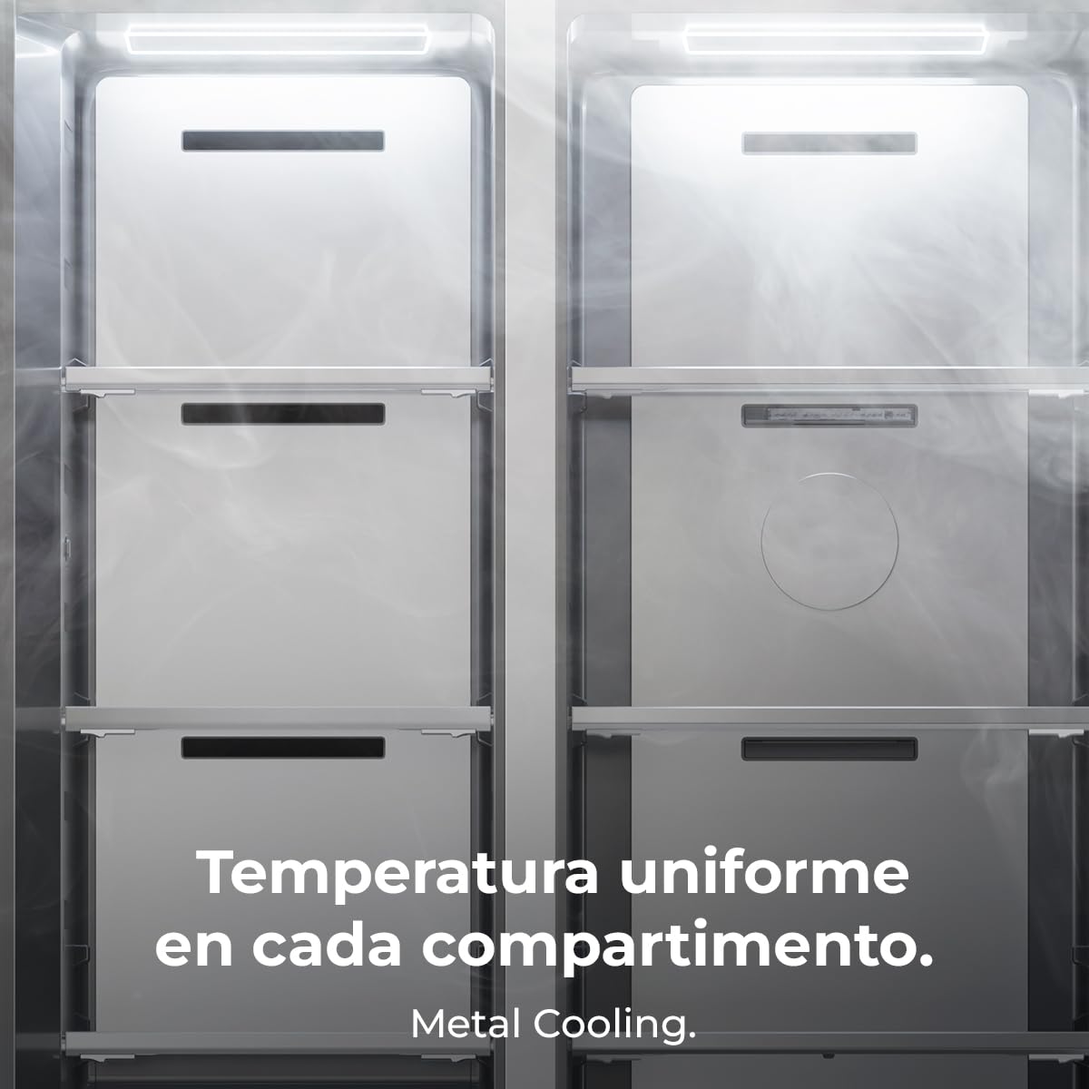 Cecotec Frigorífico Americano Semi Integrable de 436L Total No Frost Bolero CoolMarket SBS 436 SBI Inox E. Compresor Inverter Bajo Consumo, 184,8 x 84,4 m, Interior Premium Gris, Cajón Convertible