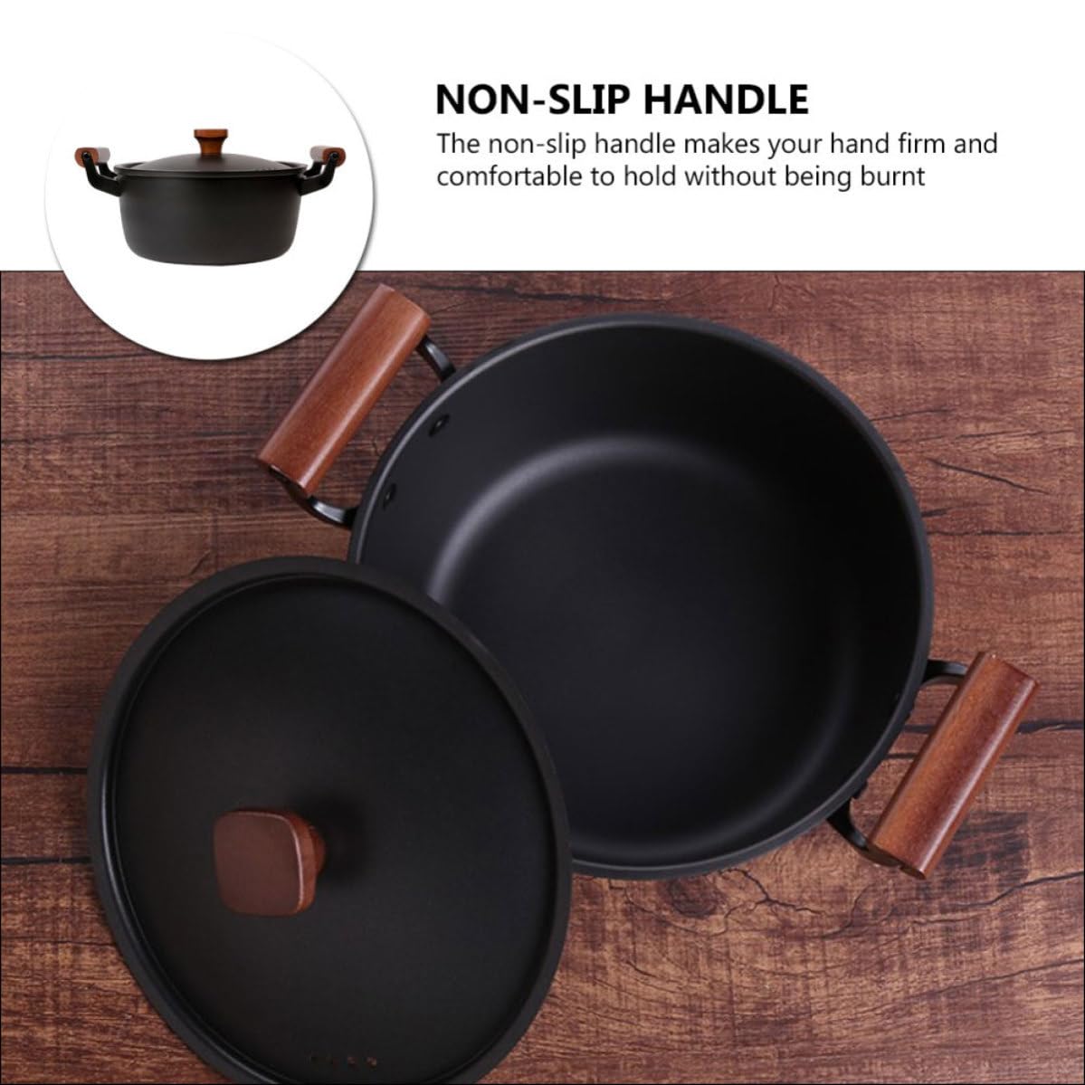 POPETPOP Olla de Hierro Fundido Diseño Compacto y Distribución Uniforme del Calor para Cocina Casera, Antiadherente sin Recubrimiento, Adecuado para Guisar y Sopa