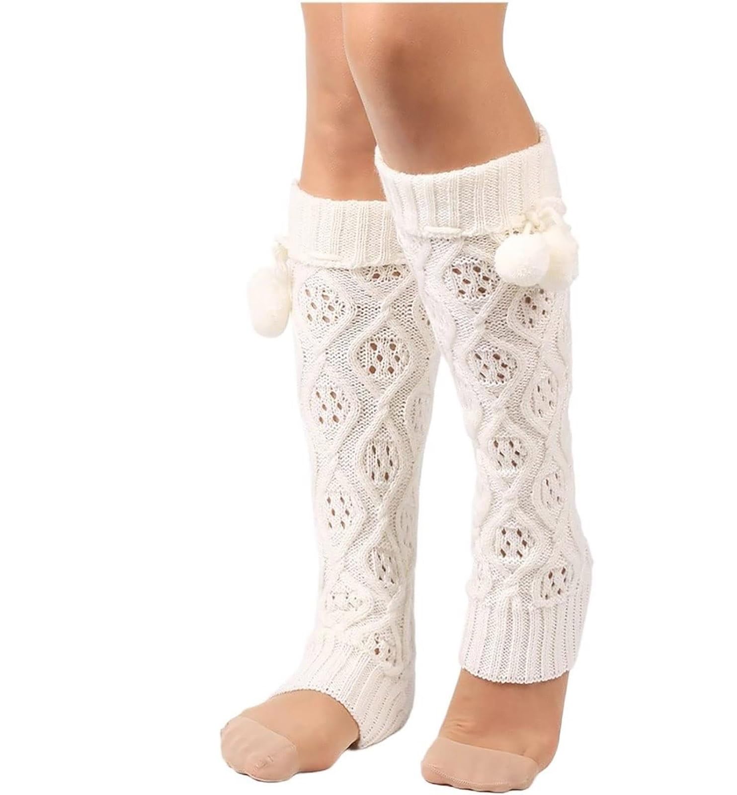 Leg Warmers Diamond-Shaped Socks Men Women Thick Wool Leg Warmers Winter Long Wool Ball Knee Protector Thickening Warm