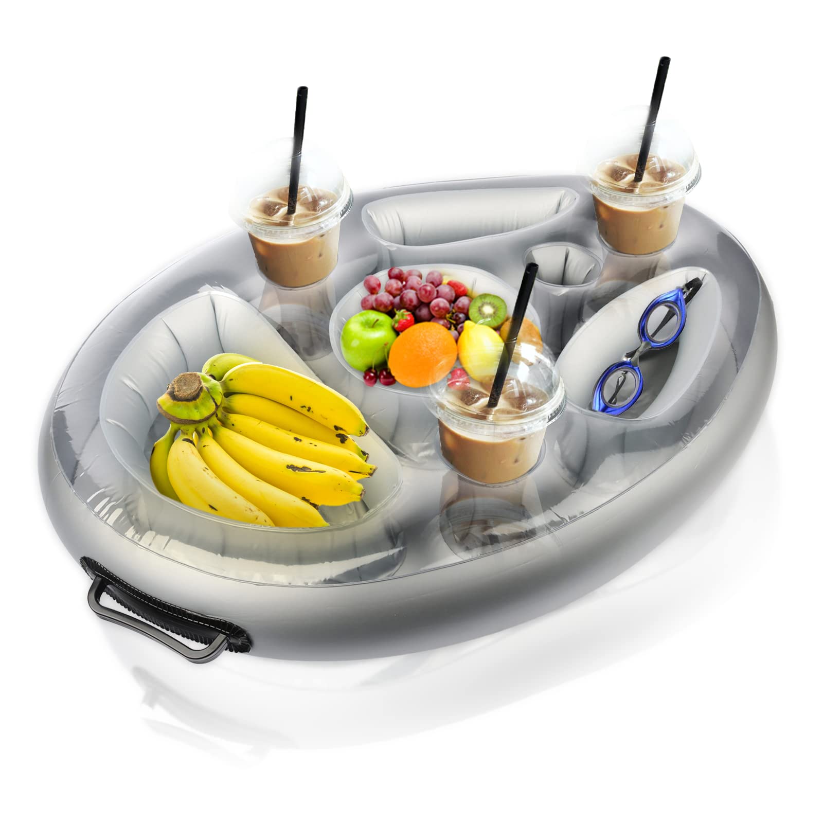Yisscen Aufblasbarer Getränkehalter Schwimmender, 2in1-Getränke und Snackhalter Poolbar 8 Löcher Große Kapazität Untersetzer, Schön Schwimmendes Aufblasbarer Flaschenhalter Sommer Schwimmbad Party