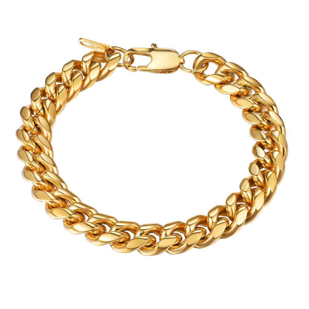 PROSTEEL Stainless Steel Bracelet for Men Women, Stylish Cuban Link Bracelets, Black/18K Gold Plated, W:4.8mm/6mm/10mm/14mm, L:19cm/21cm, Come Box