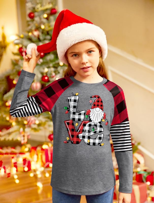 Image of BesserBay Girls Christmas Raglan Shirt Casual Leopard Stripe Patchwork Tunic Top 4-14 Years