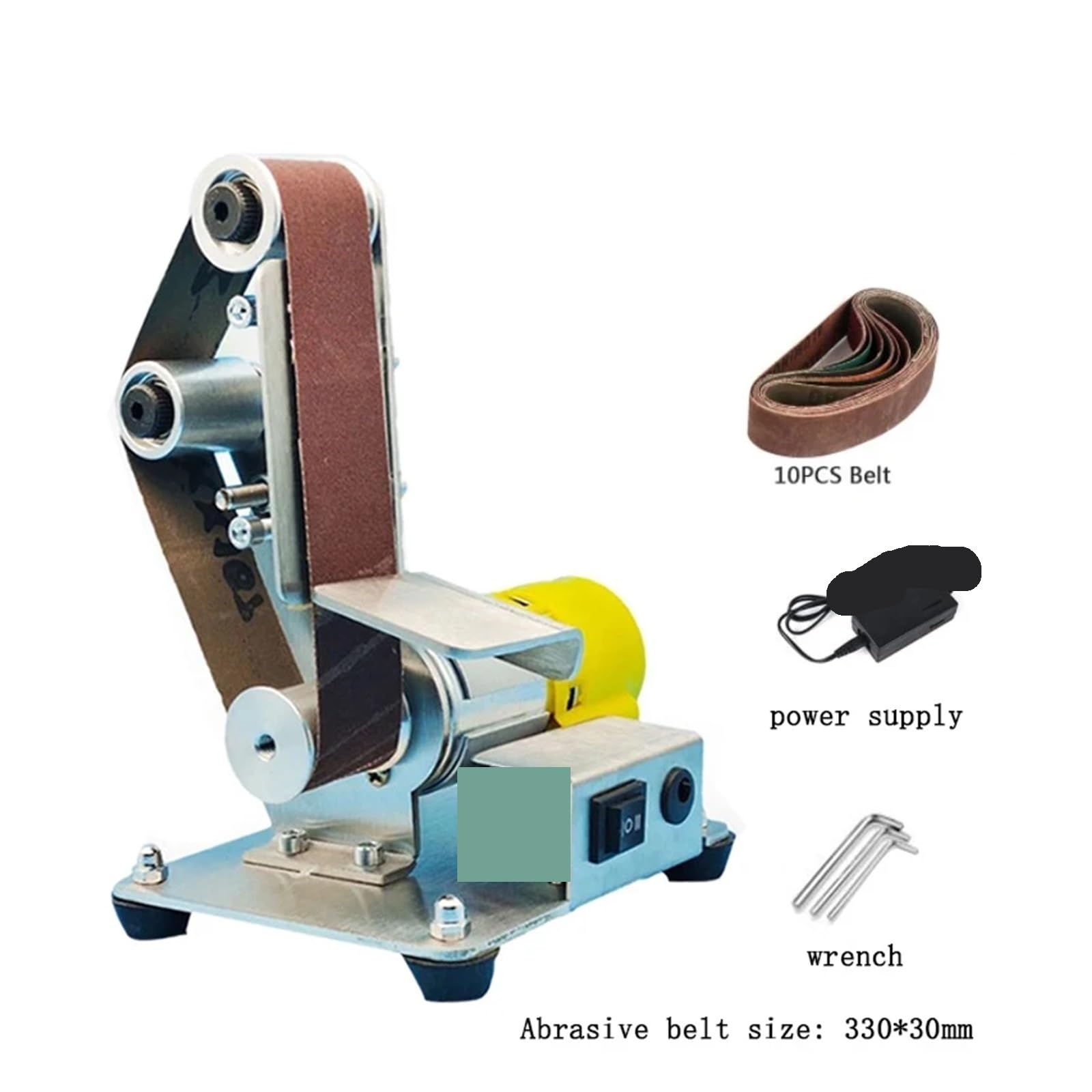 Mini lijadora de banda eléctrica escritorio, pulidora vertical, afiladora amoladora angular for bricolaje con 10 bandas sujeción Joyería DIY
