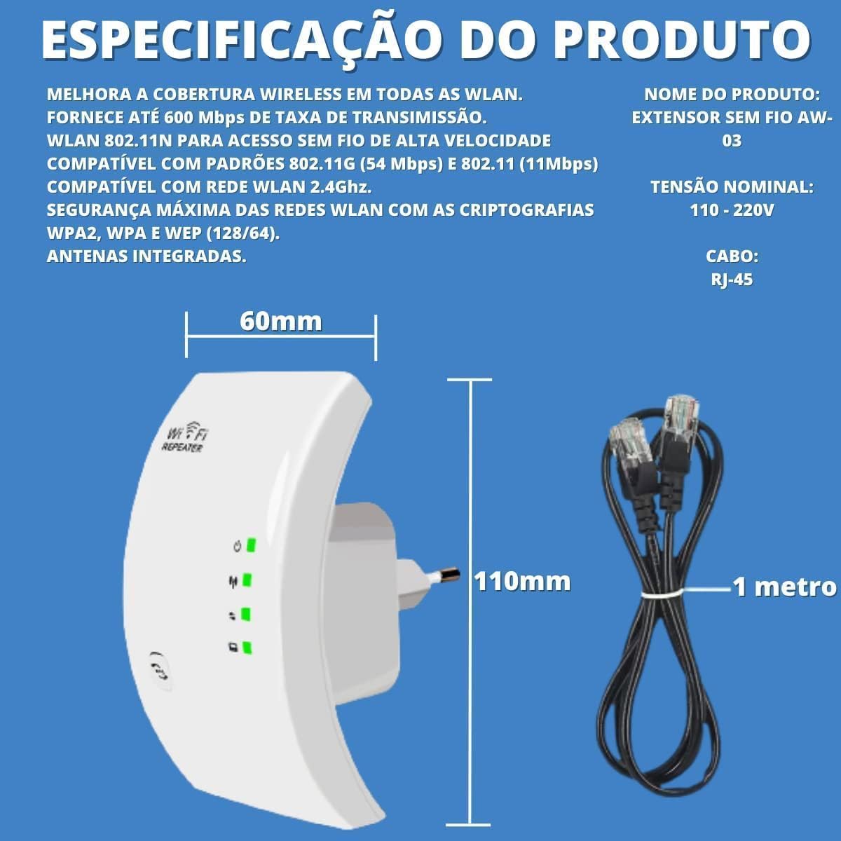 KAPBOM KAPX330B WiFi Repeater plugged into an outlet with an Ethernet cable connected.