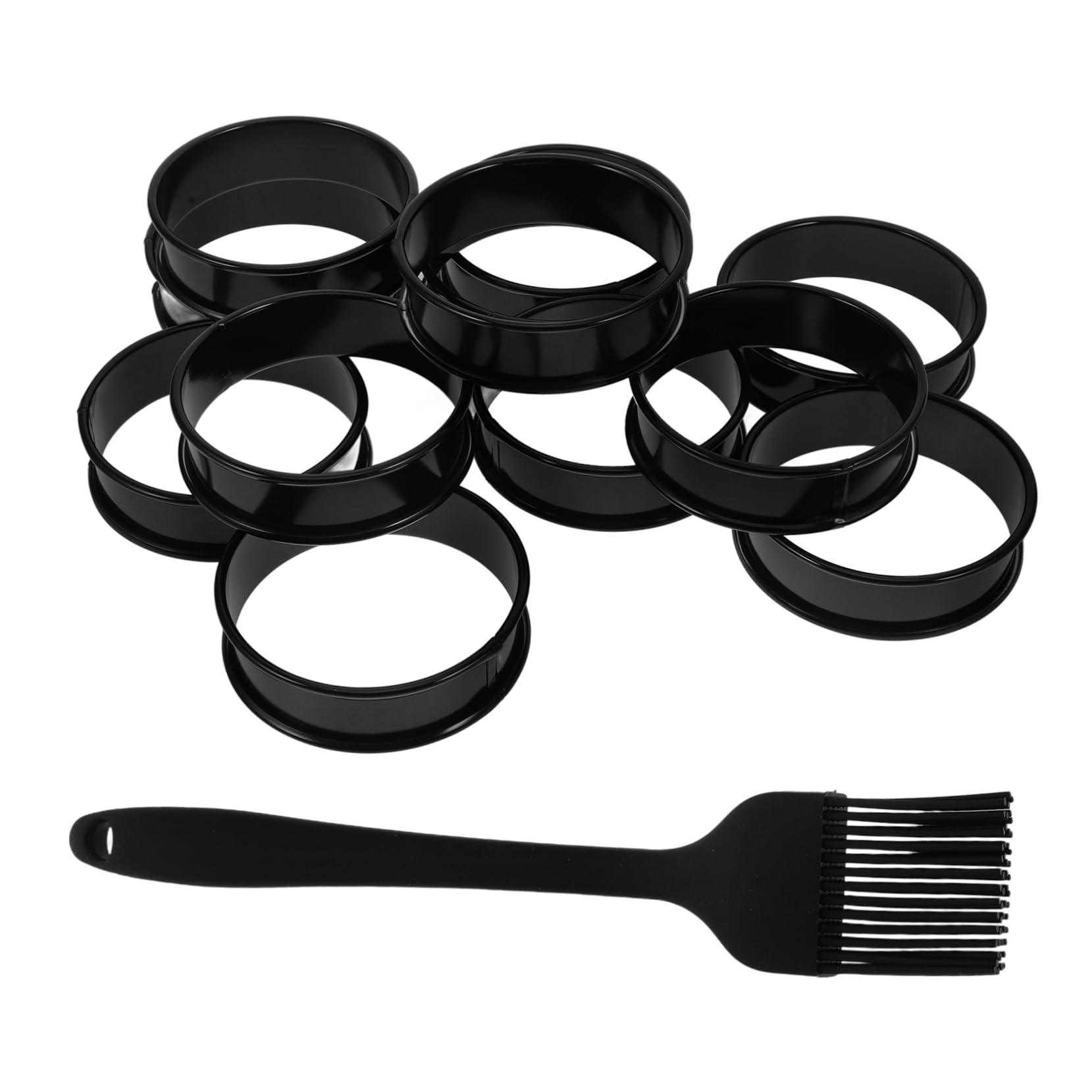 HAKIDZEL 1 Set Non Stick Stainless Steel Muffin Rings Egg Rings for Pancakes Baking Cooking with Oil Brush Double Rolled Edges for Shape and Clean Cooking Area