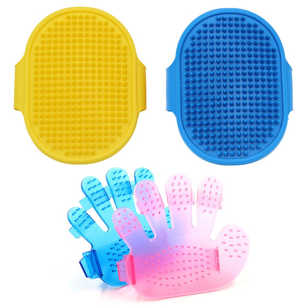 2 Pcs Dog Grooming Brush with 2 Pcs Five Finger Brush Pet Massage Bath Brush Pet Cat Dog Brush for Dogs and Cats with Short or Long Hair