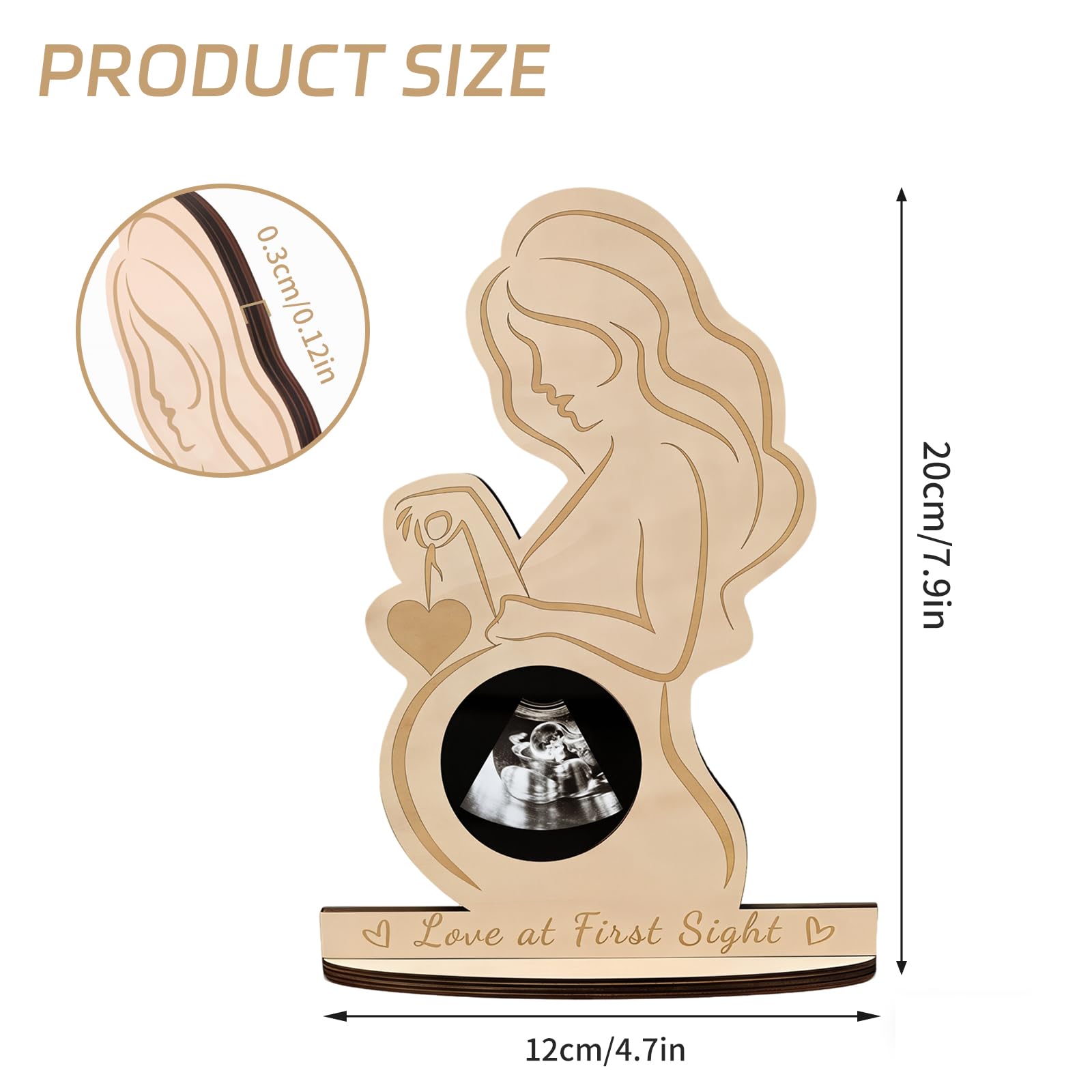 UZYXC Marco de Madera para Ecografías - Regalo para Futura Mamá, Mujer Embarazada - Soporte Foto para Baby Shower y Nacimiento — view 2