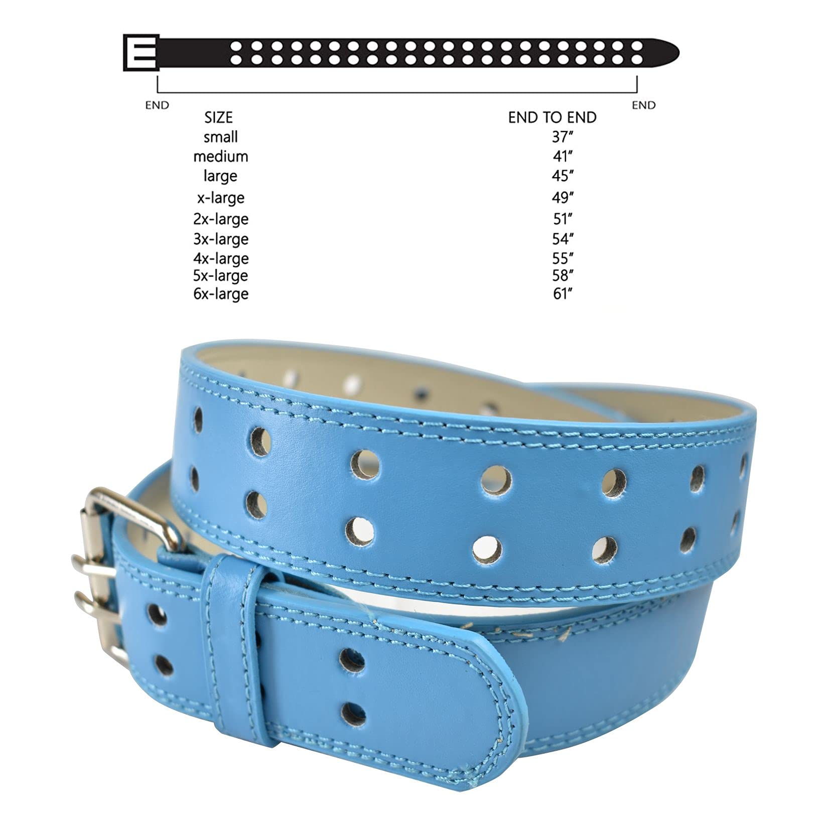 EURO Womens Thick Wide 2 Hole Leather Belt - BN9041 - Sky Blue M