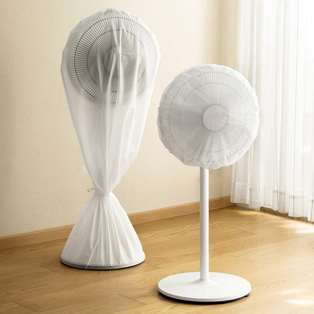 Cubierta de ventilador de seguridad infantil para ventiladores de pie, protector de polvo de PEVA con cordón, protección segura contra manos pequeñas, versión corta (larga)
