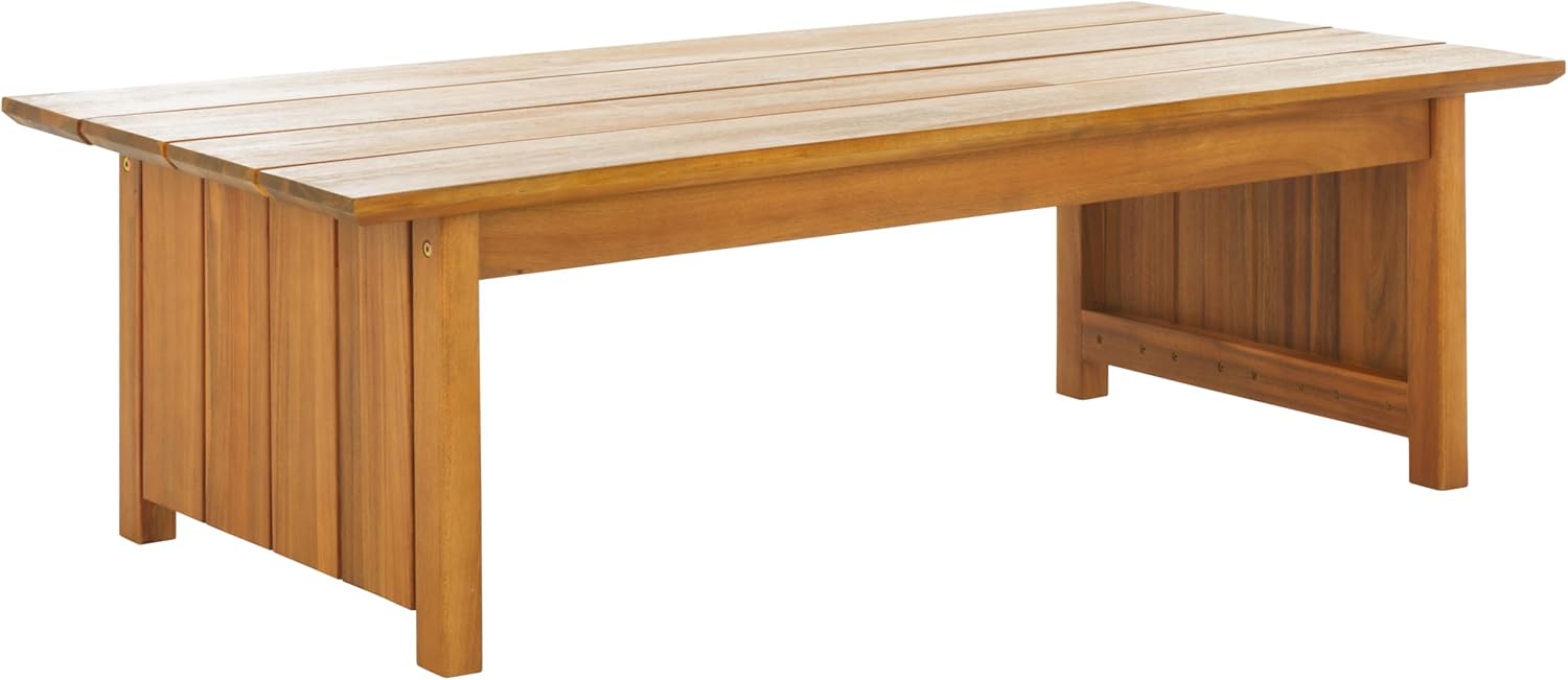 SAFAVIEH Outdoor Patio Furniture Collection - Kento Natural Solid Wood Coffee Table, Modern Rectangular Design (PAT7102A)