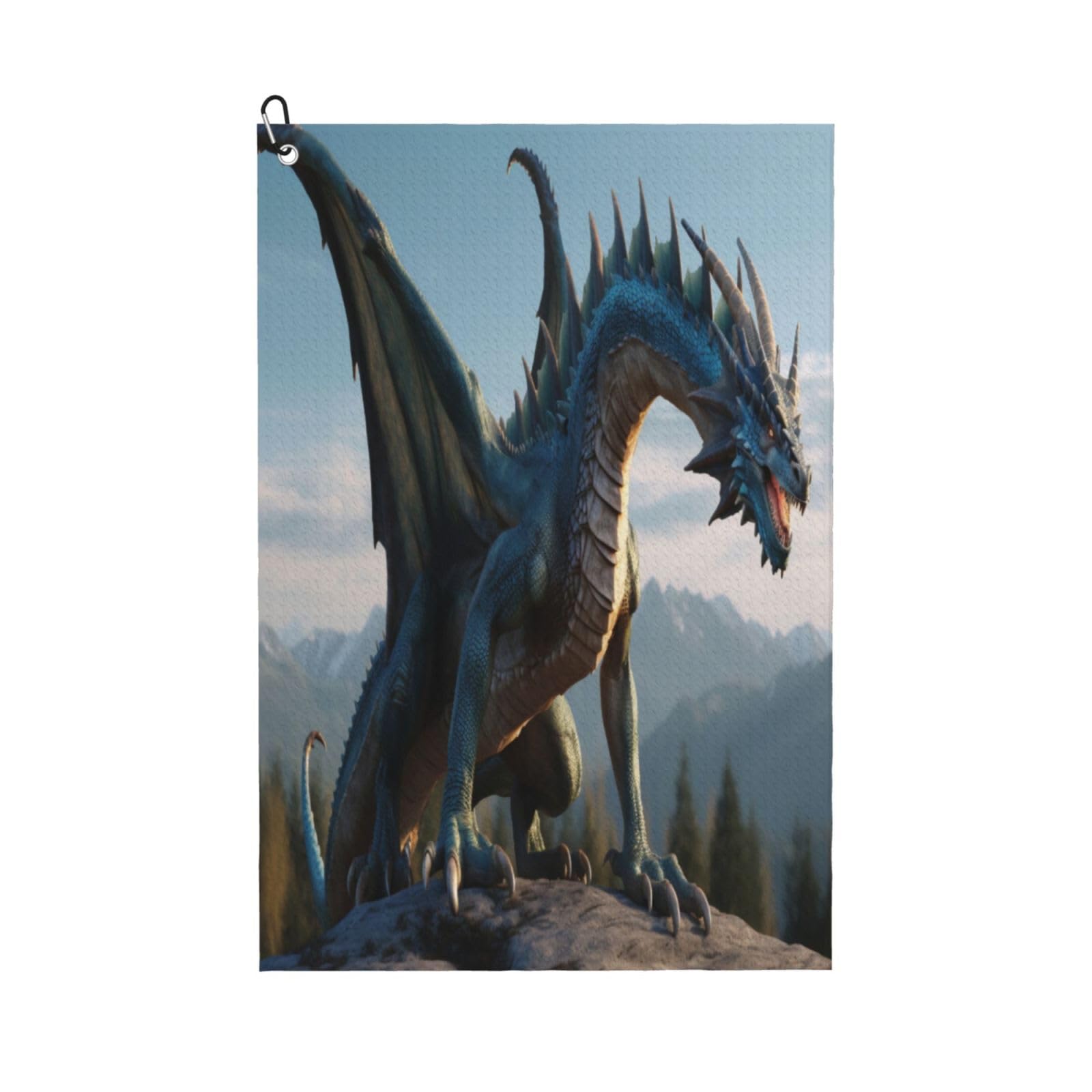 AOOEDM Wild Blue Cool Dragon Print Golf Towel with Carabiner Clip Absorbent Microfiber Golf Towel for Cleaning Golf Ball Club Putter Iron for Golf Bag Trolly Belt Loop 16" X 24"