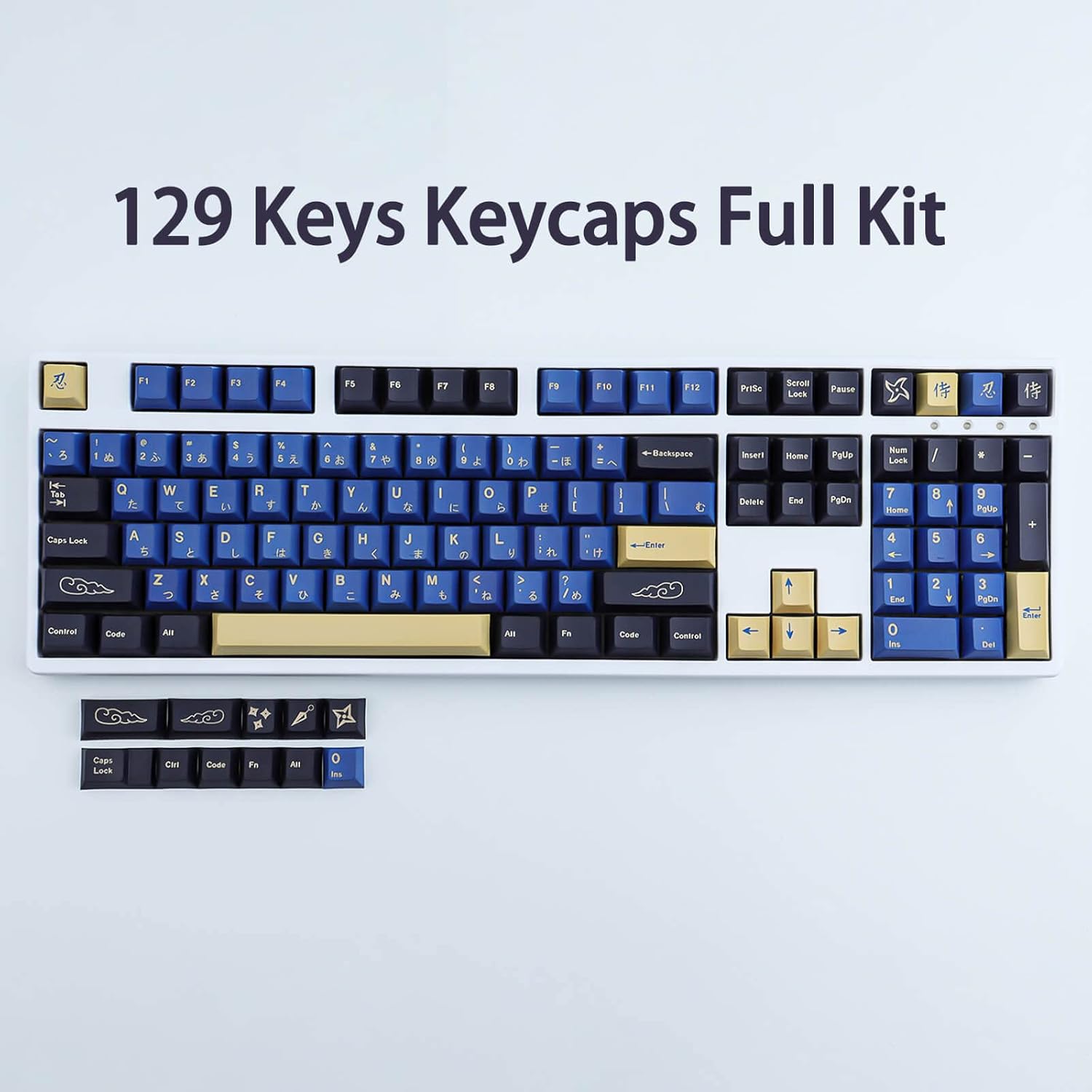 Hyekit PBT Keycaps 119 Keys Blue Samurai Dye-Sublimation Ninja PBT Keycap Set Cherry Profile Custom Keycaps for Cherry Gateron MX Switches Mechanical Keyboards US Layout