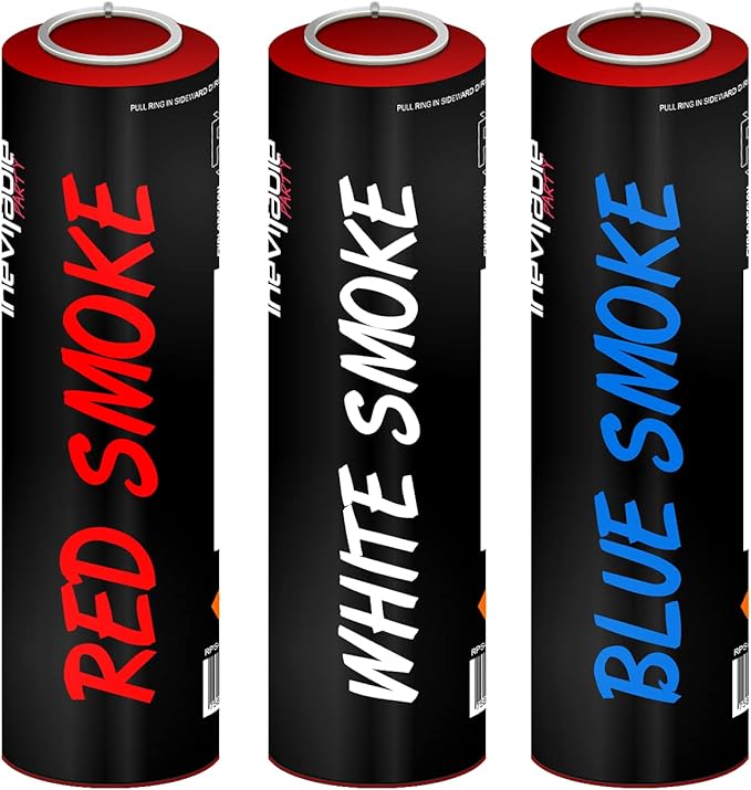 Pack of 3 Ring Pull Coloured Smoke Grenades Red, White, Blue Smoke