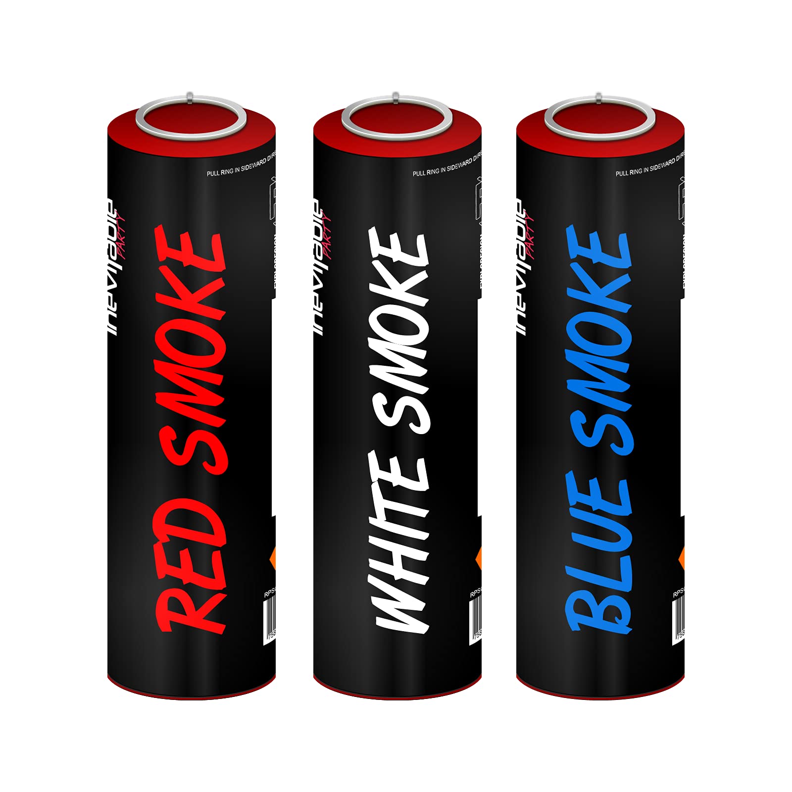 Pack of 3 Ring Pull Coloured Smoke Grenades | Red, White, Blue | Smoke Bombs for Photography | Airsoft | Paintball | Weddings | Stage & Special Effects