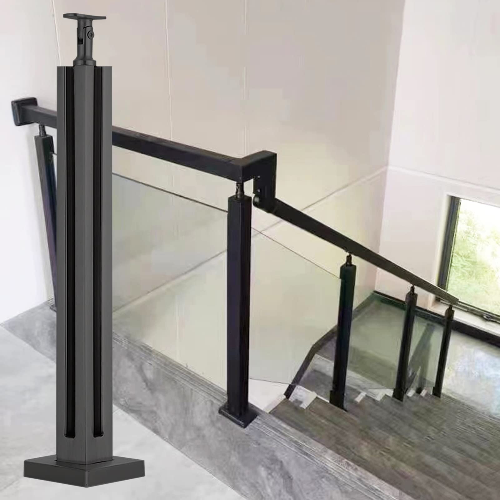 Poteau d'angle en verre noir de 95 cm pour garde-corps et balustrades d'escalier