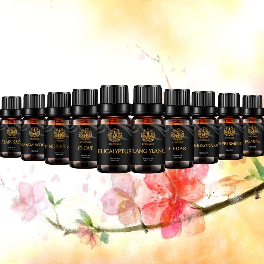Aromatherapie Kiefer Nadeln ätherische Öle für Diffusor- Jasmin, Clary Salbei, Ylang Ylang Öle..., 10X10ml Sandelholz ätherisches Öl Set, 100% reine Zeder Öle set für Hause