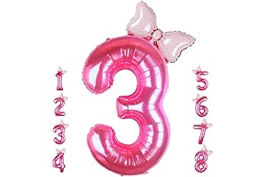 Pink Number 3 Balloon with Mini Bow Balloon for Girls' Minnie Mouse Birthday Decorations