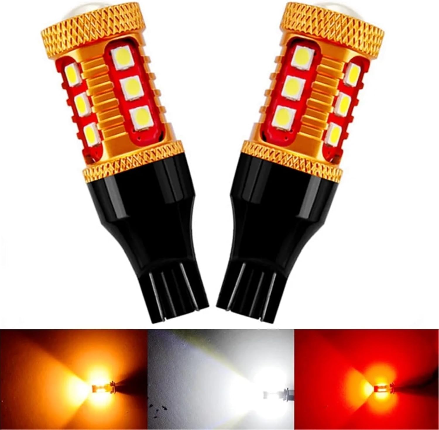 2PCS T15 921 W16W WY16W 1000Lm 3030 LED Auto Additional Brake Lights Reverse Light Car Rear Turn Signals White Red Amber Yellow(WHITE)