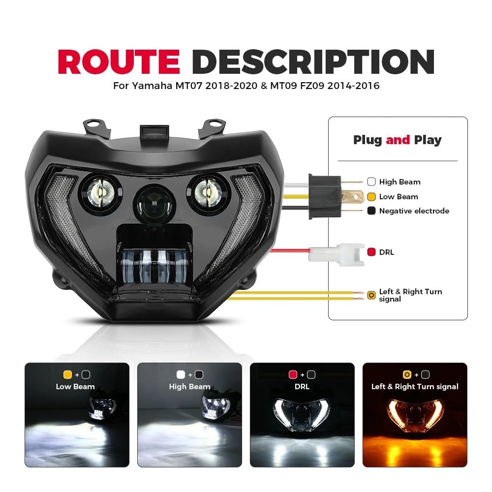 Dirt Bike przednie światła Pasuje do MT 07 MT-07 2018 2019 MT 09 MT-09 14-16 MT09 MT07 reflektor reflektor motocyklowy DRL LED montaż reflektora Dziennej Dla