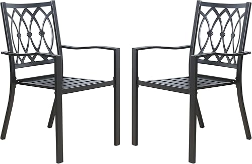 Juego de 2 sillas de comedor apilables de metal para exteriores sillas de comedor de acero para patio con reposabrazos Juego de 2 sillas de comedor apilables de metal para exteriores sillas de comedor de acero para patio con reposabrazos