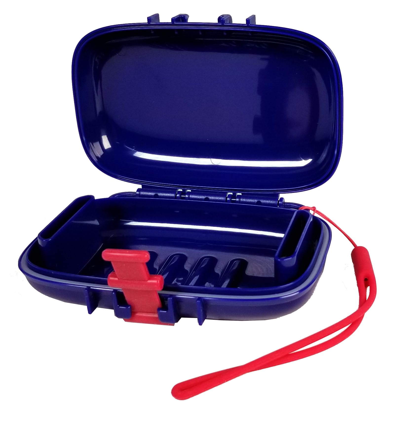 PORTINEER Carry-Dri Travel Soap Case Specially Designed Vents That Lets Bar Dry and Doesn't Leak with Lanyard and Silicone Closure for Home School Gym Hiking - Patented Design - Blue - Red