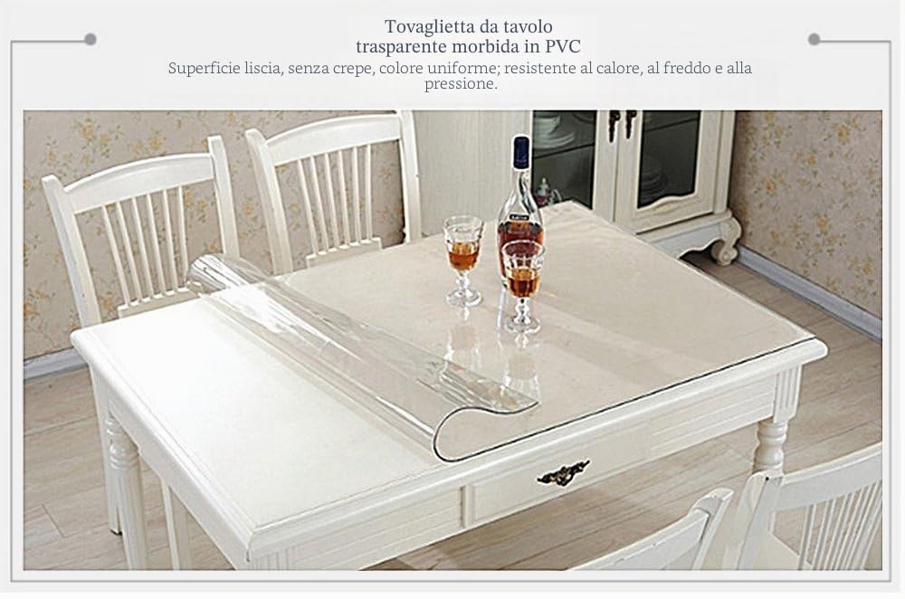 Plastica Trasparente da Cucina Pranzo Tavolo da Pranzo Copertura tovaglia Proteggi Tappetino con Labbro per Pavimenti duri Eco-Friendly Series Floor Protector (Spessore: 2 mm) (80x160cm)