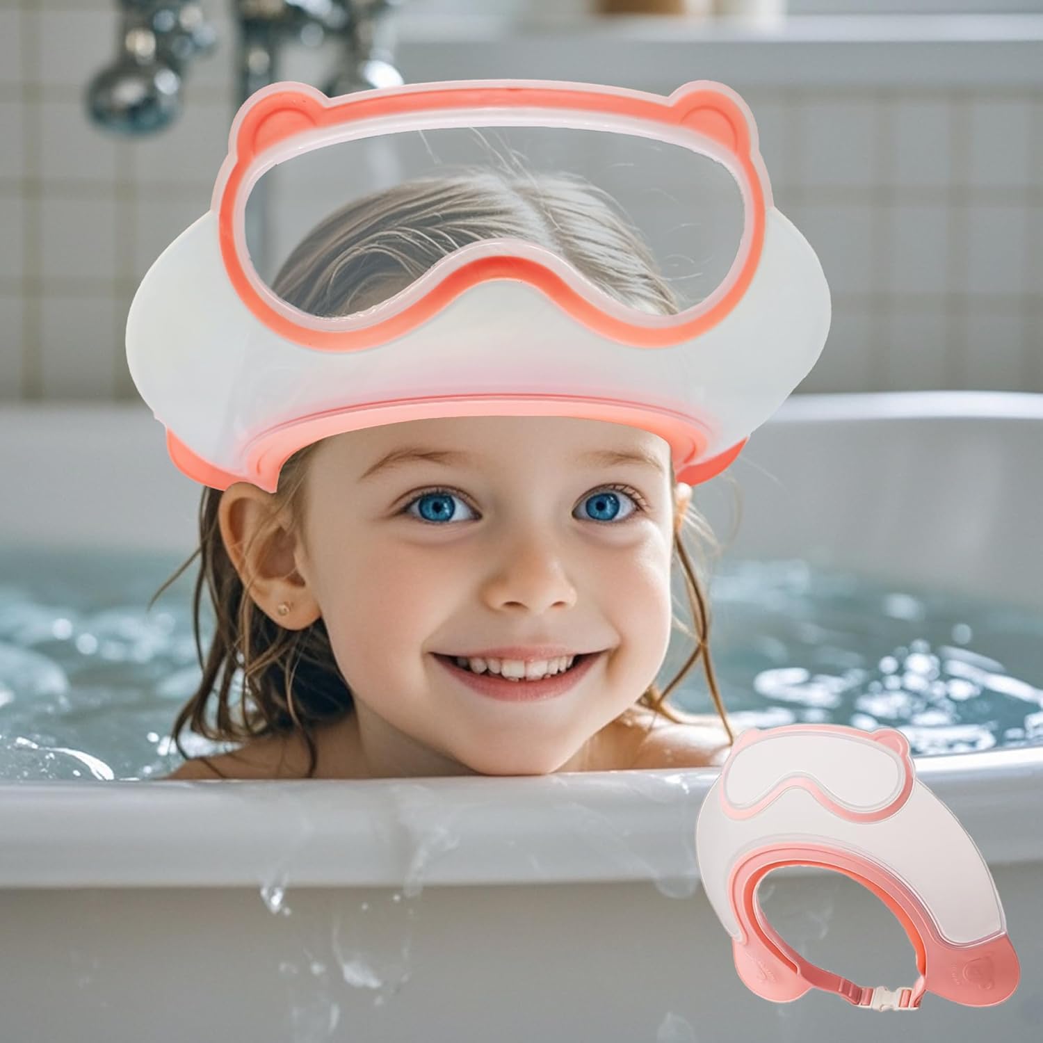 Kresal Goggles Shape Baby Shower Cap, Kids Shower Cap, Eye & Ear Protection Visor Hat for 0-9 Years Old Kids, Cute Diving Goggles Shape Makes Baby Bathing More Comfortable-image-25
