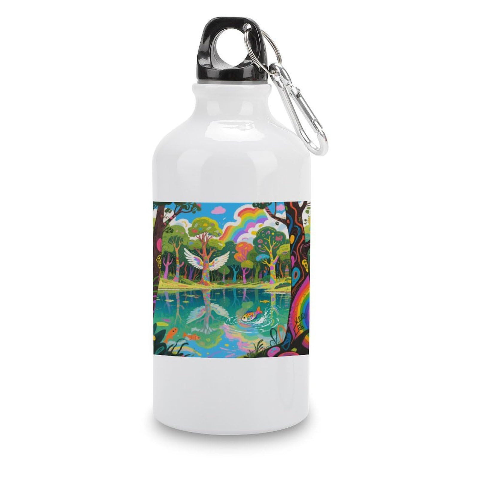 Fekiloot Style Graffiti Lake Aluminum Water Bottle Travel Tumbler Reusable Lightweight Outdoor Sports Water Bottles For Gym Sports Camping Hiking Fishing400ml