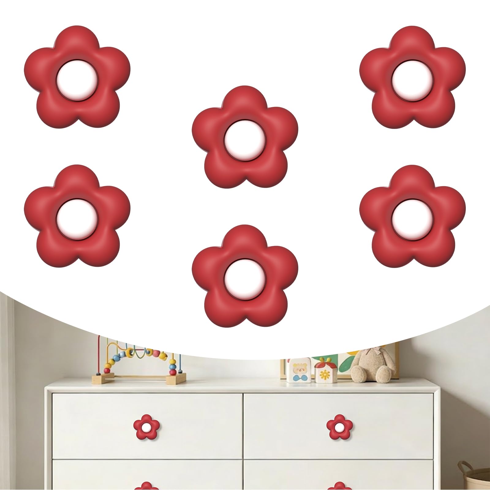 Boutons de Meuble Caoutchouc Souple Évitez les Bosses Chambre Enfant Tiroir Lot de 6 Rouge