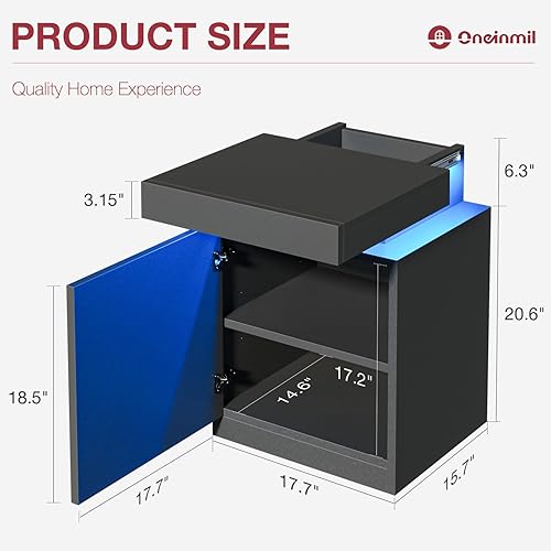Miniatura 10 de oneinmil Juego de 2 mesitas de noche LED, mesita de noche con armario de almacenamiento para dormitorio, mesita de noche con luces LED, mesa