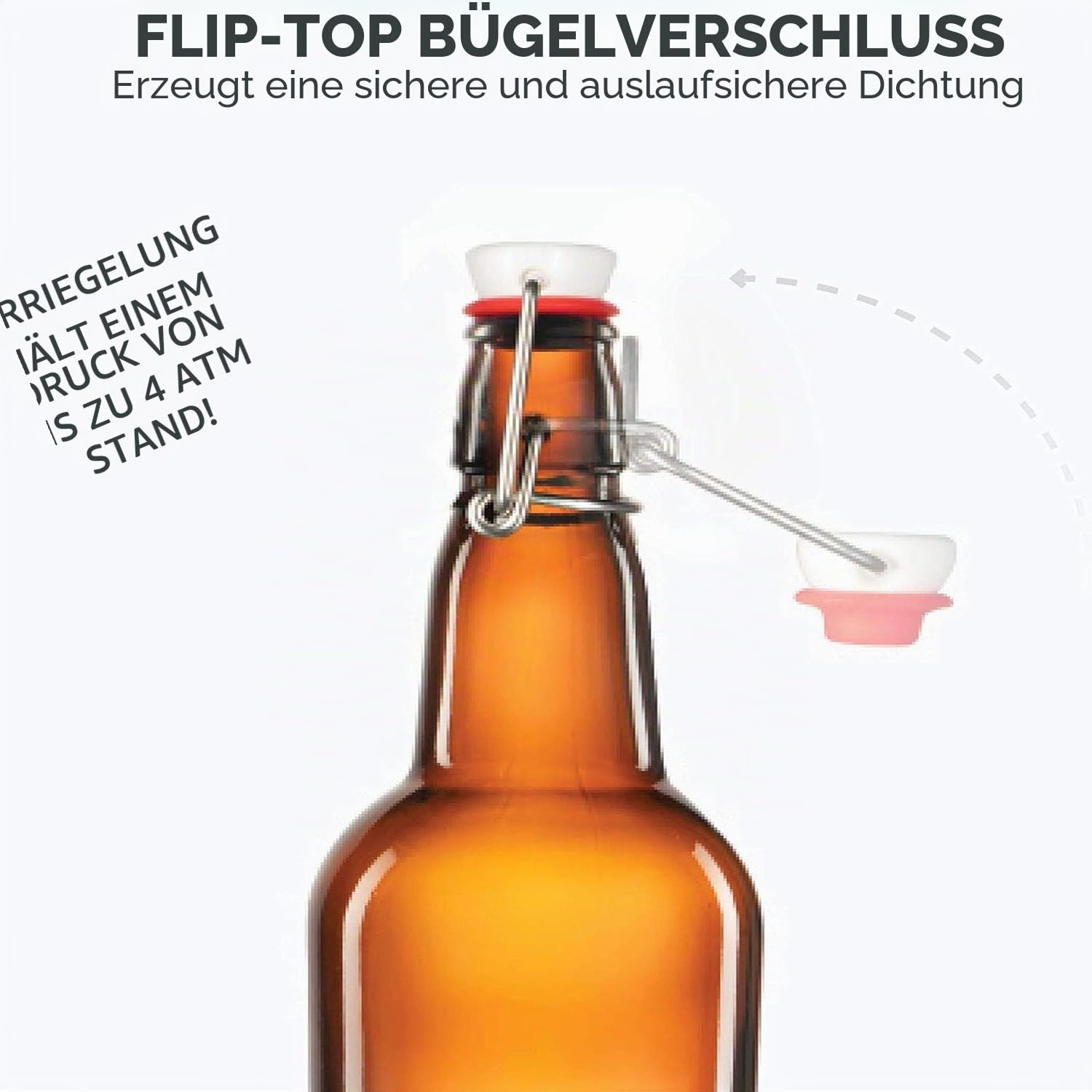6 Stück Glasflaschen mit Flip-Top-Verschluss, Luftdichte Gärverschlüsse für Bierbrauen, Wein, Gewürzsaucen, Getränke, Öl, Essig, Kombucha & Wasser, 474 ml, Bernsteinfarben