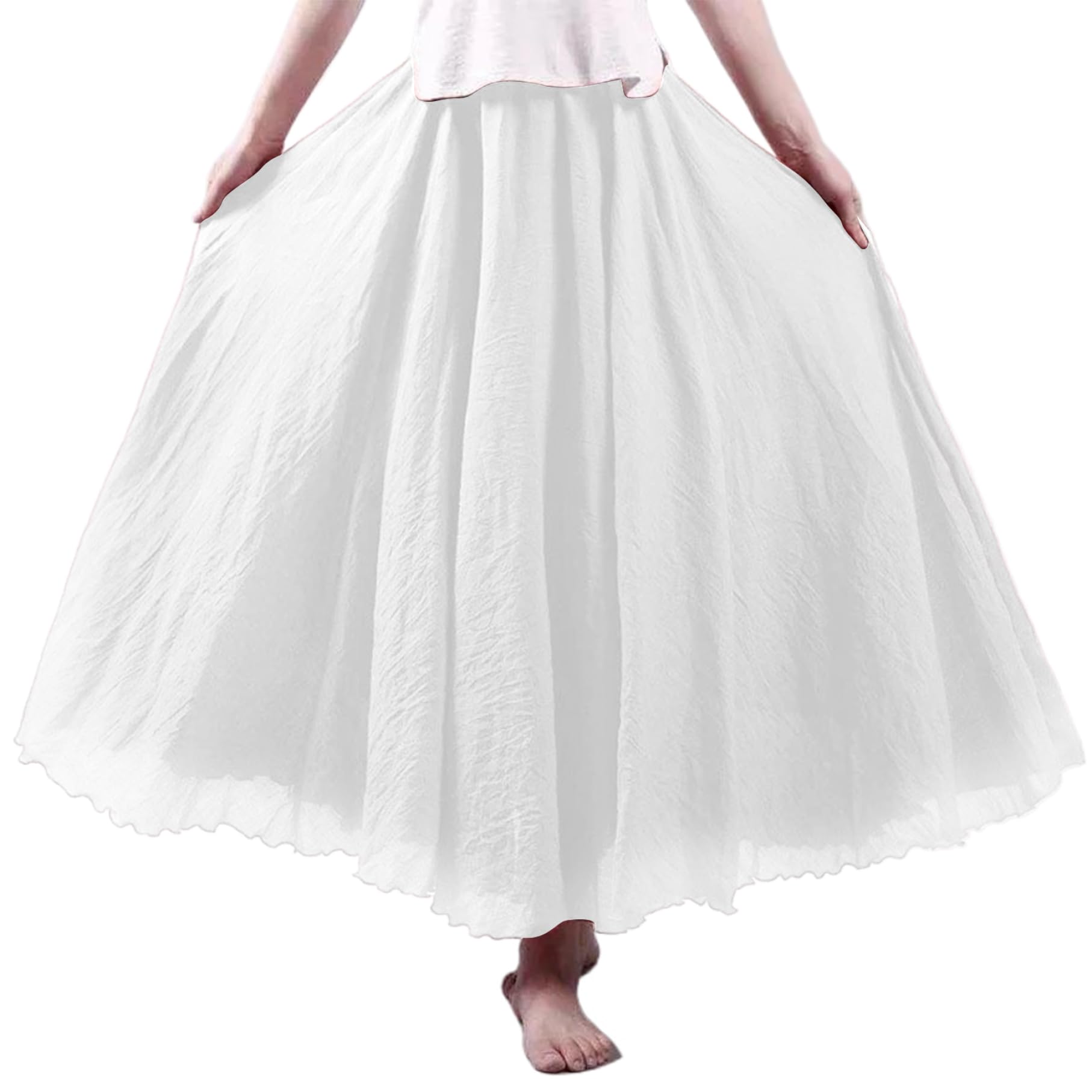 Jupe longue en lin jupe longue bohème blanche à plis coupe trapèze double épaisseur taille élastique 85 cm fluide pour la plage