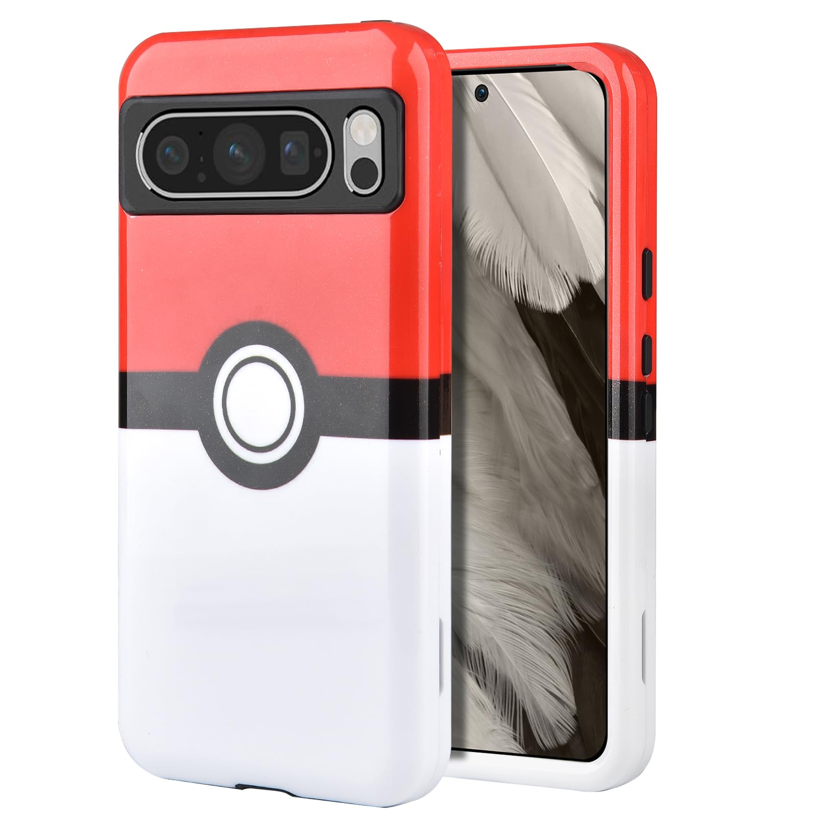 SupBo Case for Google Pixel 8 Pro - Anime Cartoon Kawaii Red&White Ball Pattern Hard PC and Inner Silicone Hybrid Dual Armor Defender Case for Google