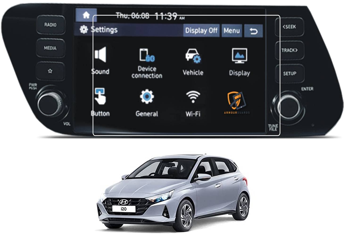 ARMOUR GUARDS 9H Unbreakable MATTE FINISH Screen Protector Compatible for HYUNDAI i20 Sportz DT CAR Touch Screen Infotainment System (Transparent, 8 inches)