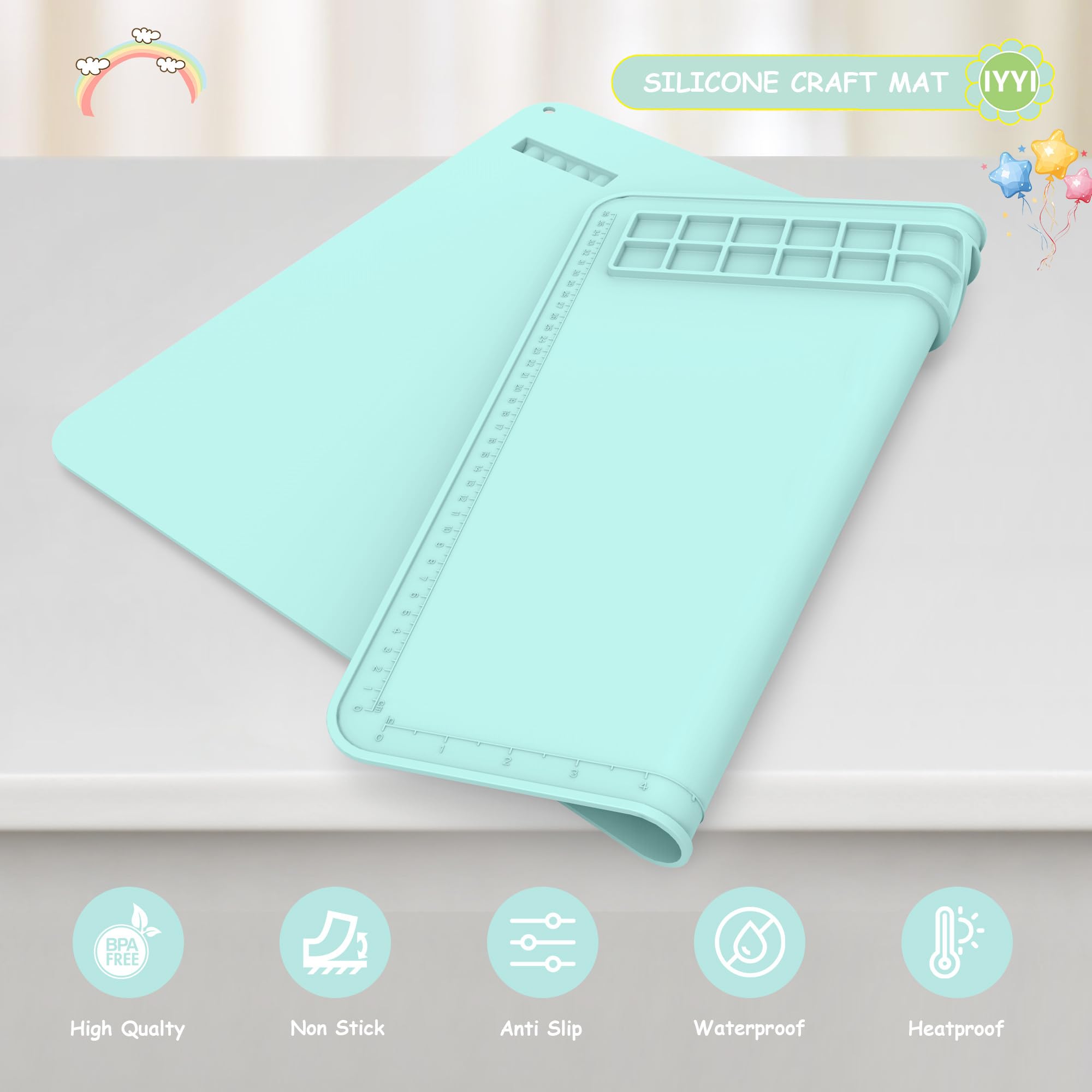 Tapete De Silicona Para Pintura 51x41 Cm | Set 3 En 1 Con Vaso Y Paleta | Antideslizante Y Lavable Para Manualidades