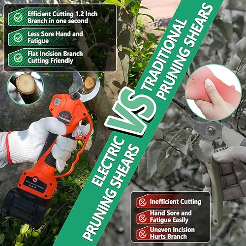 Image of Cordless Electric Pruning Shears, 1.2 inch (3cm) Cutting Diameter, SK5 Blade, 2x21V 4500mAh Batteries, Lightweight Ergonomic Garden Tree Branch Cutter