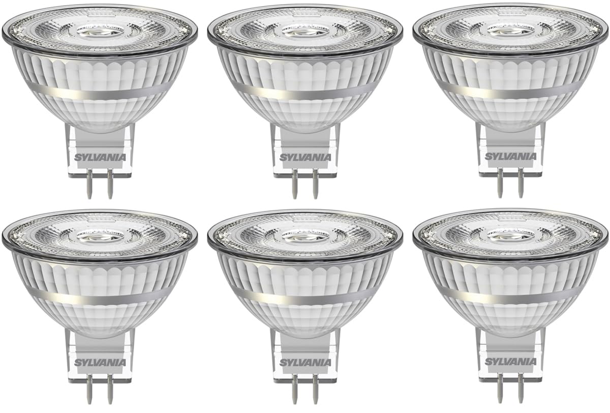 SYLVANIA MR16 Dimmable LED Light Bulbs, GU5.3 Cap, 5.8W, 460 Lumens, 40W Equivalent, Warm White 3000K - 6 Pack
