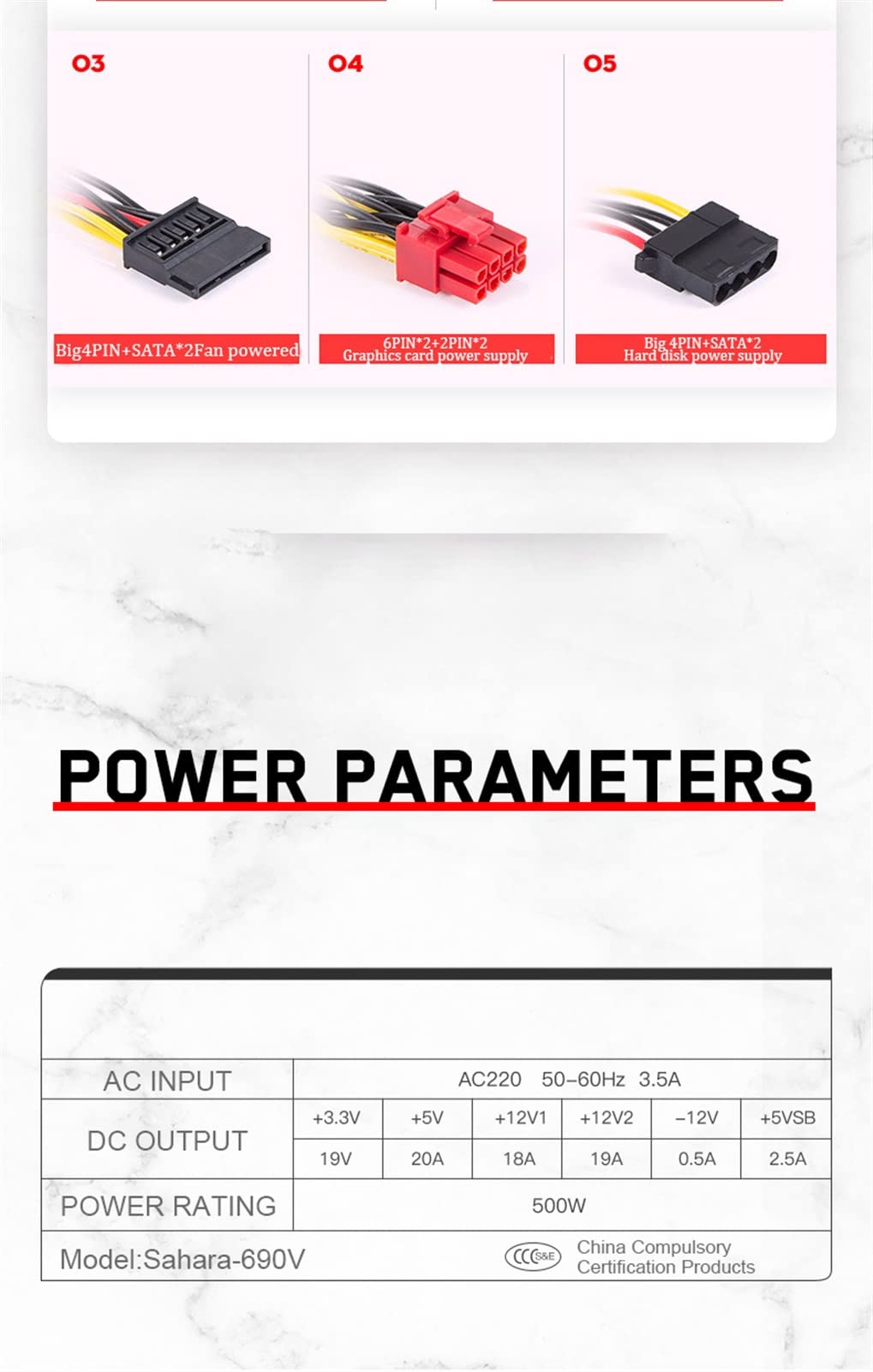 EPANO Zasilacz PC PSU znamionowy 500 W do obudowy komputera ATX Gaming 120mm wentylator 20/24PIN 12V źródło pulpitu