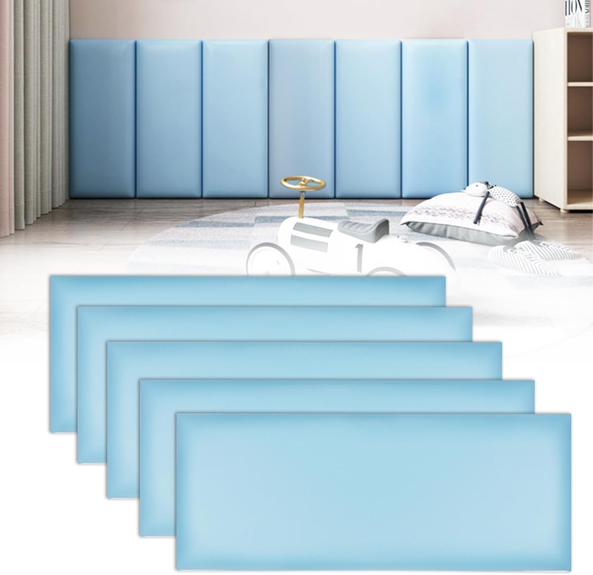 3D Anti-Collision Wall Padding Reusable and Removable Padded Wall Panel for Bedroom, Children's Room, 19.7" x 39.4", Pack of 5