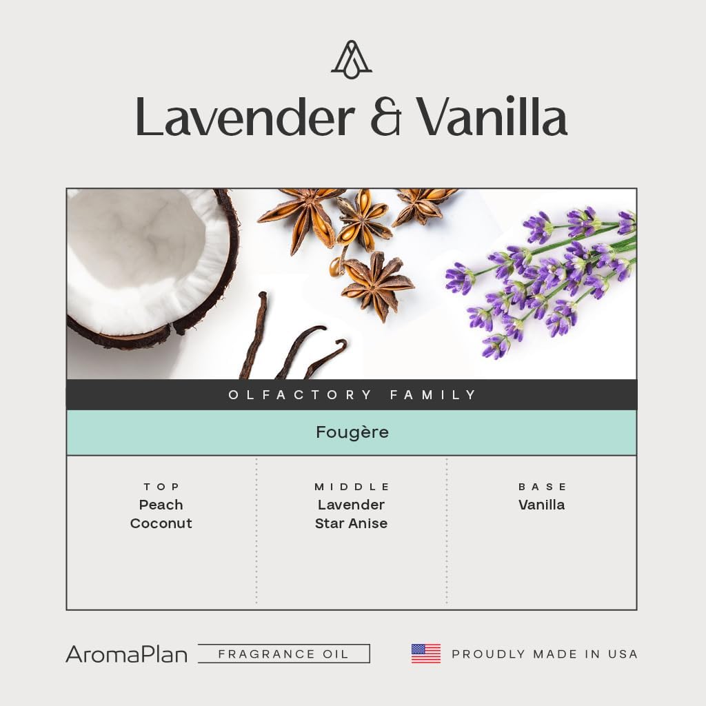 AromaPlan Scents, Clean Smelling Essential Oils,Inspired by Lavender & Vanilla Downy (5 Fl Oz /148ml)-Fresh Scent Essential Oil for Diffuser,USA Fragrance, Bigger Bottle, Bolder Aroma & Longer Lasting